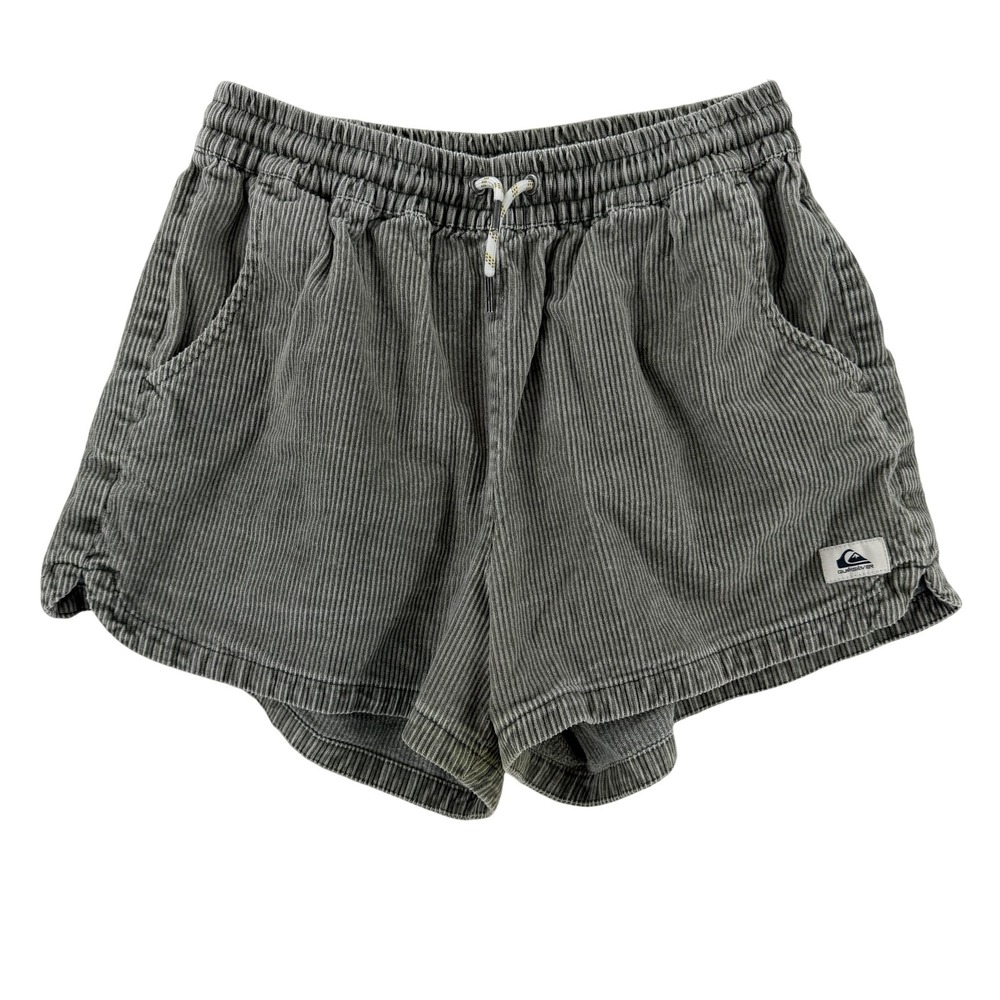 Quiksilver Corduroy Shorts Mens Small Gray Striped 5 Inseam Drawstring Sweat Y2K
